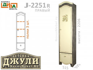 1-дверный шкаф с 3-мя полками - J-2251R правый