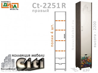 1-дверный шкаф с ящиками ПРАВЫЙ - Сt-2251R