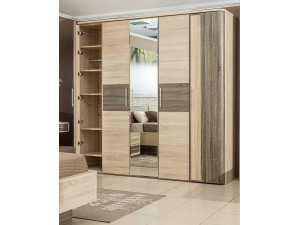 Шкаф 4х-дверный с 3-мя зеркалами и штангами и без полок - (631.142.143)