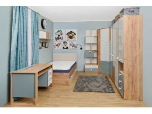 2-х ярусная кровать со шкафом, со стелажом и с тумбой, без матрасов - 522.011 (универсальная - L / R)