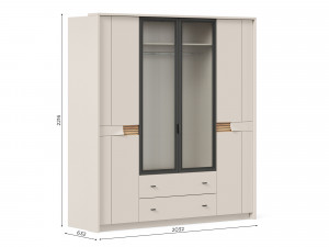 Шкаф 4х-дверный со стеклом Шелби со штангой с полками и с ящиками - (423.010)