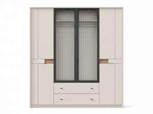 Шкаф 4х-дверный со стеклом Шелби со штангой с полками и с ящиками - (423.010)