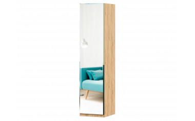 Шкаф 1-дверный зеркальный с полками и штангой - ЛД 677.060.007.L.Dub - фабрика мебели Любимый дом