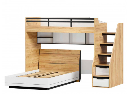 Кровать-чердак левая с лестницей СПРАВА - 528.250.020 в комплекте с нижней кроватью
