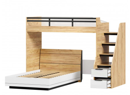 Кровать-чердак левая с лестницей СПРАВА - 528.250.020 в комплекте с нижней кроватью