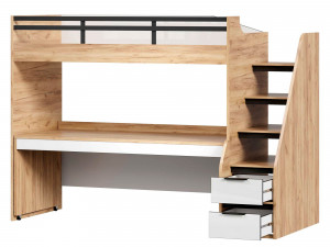 Кровать-чердак левая с лестницей СПРАВА - 528.250.210 в комплекте с выкатным столом
