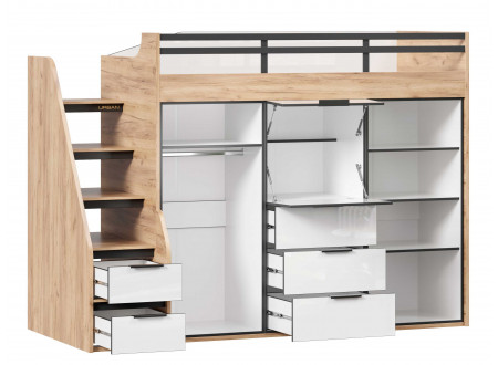 Низкий комбинированный шкаф для кровати-чердака, с откидным фасадом и ящиками - 528.200