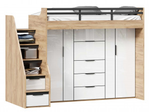 Низкий комбинированный шкаф для кровати-чердака, с откидным фасадом и ящиками - 528.200