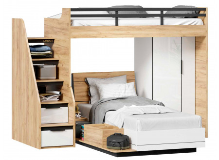 Урбан 10 - набор - кровать-чердак ПРАВАЯ с низким шкафом, и с кроватью 900*200 с длиной тумбой