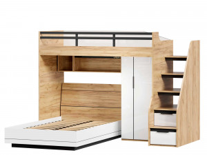 Урбан 115 - набор - кровать-чердак ЛЕВАЯ с кроватью на 120мм с низким шкафом и с 2-мя книжными полками
