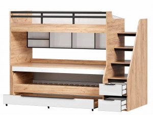 Урбан 120 - набор - кровать-чердак ЛЕВАЯ с широкой полкой и с выкатными столом, кроватью и ящиком