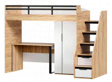 Урбан 138 - набор - кровать-чердак ЛЕВАЯ с прямым столом и с низким шкафом