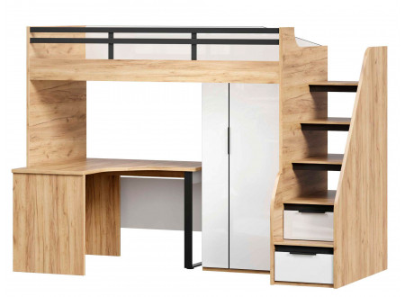 Урбан 140 - набор - кровать-чердак ЛЕВАЯ с угловым столом и с низким шкафом