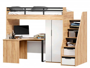 Урбан 140 - набор - кровать-чердак ЛЕВАЯ с угловым столом и с низким шкафом