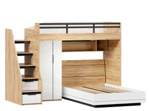 Урбан 15 - набор - кровать-чердак ПРАВАЯ с кроватью на 120мм с низким шкафом и с 2-мя книжными полками