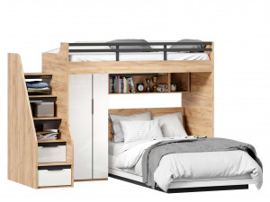 Урбан 15 - набор - кровать-чердак ПРАВАЯ с кроватью на 120мм с низким шкафом и с 2-мя книжными полками