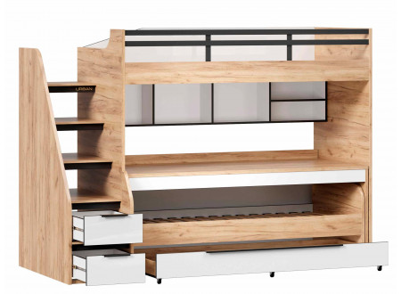 Урбан 20 - набор - кровать-чердак ПРАВАЯ с широкой полкой и с выкатными столом, кроватью и ящиком