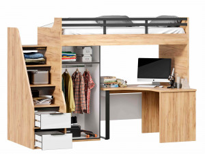 Урбан 40 - набор - кровать-чердак ПРАВАЯ с угловым столом и с низким шкафом