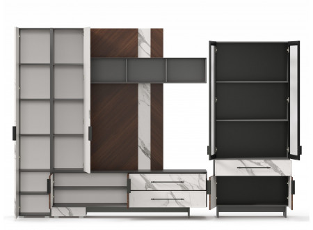 Набор №3 - 1-дверный шкаф СЛЕВА с комбинированной тумбой ТВ и со шкафом-витриной - (138.#3)