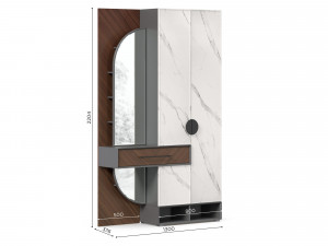 Комбинированный шкаф с ящиком с зеркалами и с вешалкой СЛЕВА - (138.020.010)