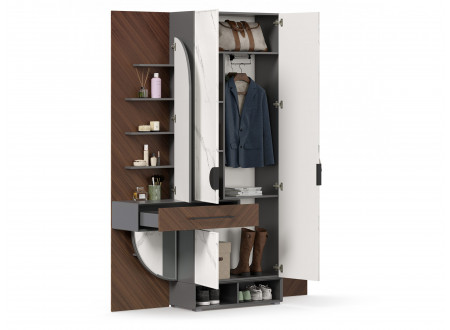 Комбинированный шкаф с ящиком с зеркалами и с вешалкой СПРАВА - (138.010.020)