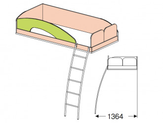 Кровать верхняя - 147709 с лестницей СПРАВА