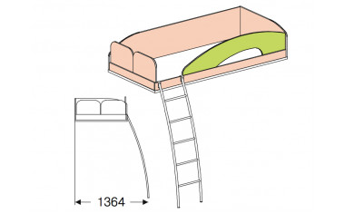 Кровать верхняя - 147710 с лестницей СЛЕВА