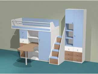 Набор мебели из кровати-чердака, стола, лестницы и 2-х шкафов - Силует - (скидка 45%)